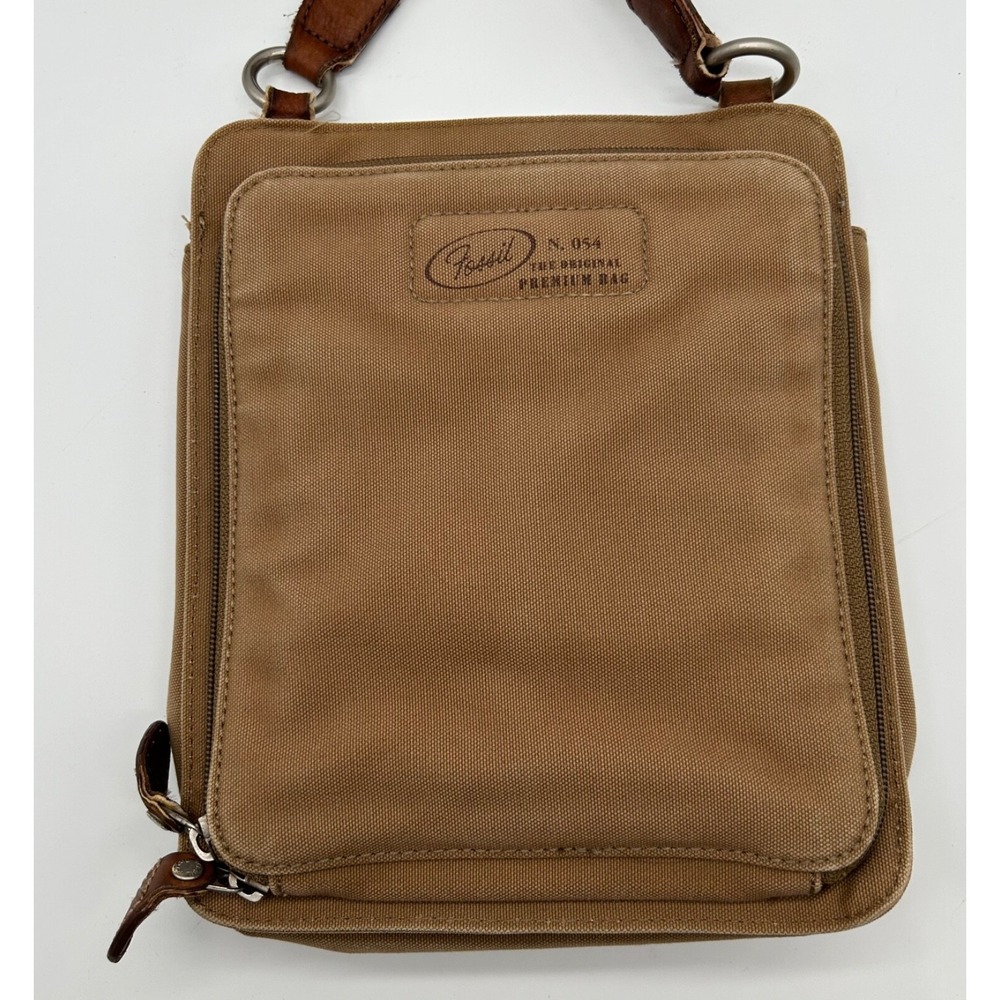 Fossil Original Premium Durable Canvas Crossbody Bag No. 54 Brown Leather Trim - Picture 3 of 13